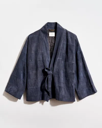 Billy Reid Patchwork Garment Dyed Suede Jacket In Blue