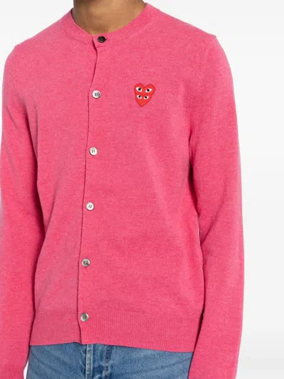 Comme Des Garçons Play Crew Neck Cardigan Ribbed Cuffs Hem In Pink
