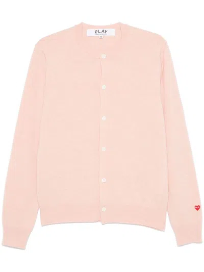 Comme Des Garçons Play Knit Cardigan Cuffs Ribbed Hem Detail In Pink