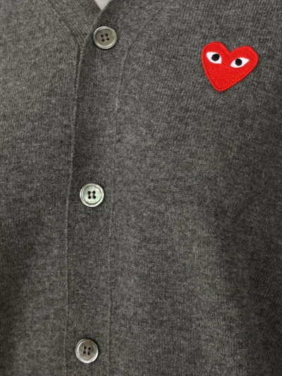 Comme Des Garçons Play Knit Cardigan Cuffs Ribbed Hem In Gray