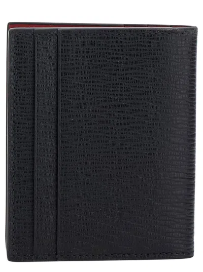 Ferragamo Textured Calfskin Cardholder With Polished Logo Accent In Black