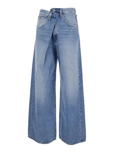 Agolde Wide-leg Light Blue Denim Jeans With Classic Five-pocket Design