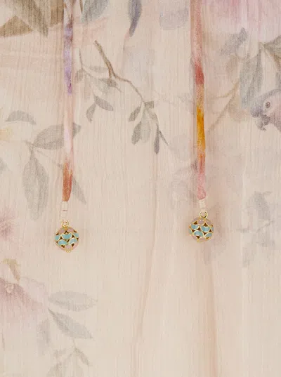 Zimmermann Rebellion Multicolor Blouse With Bow Detail On The Front And All-over Floral Motif In Viscose Woman In Multi