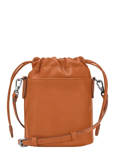 Longchamp Le Pliage Xtra Brown Crossbody Bag With Drawstring Closure And Adjustable And Removable Shoulder Str In Orange