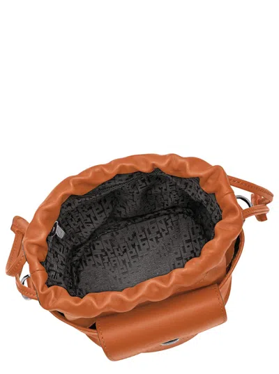 Longchamp Le Pliage Xtra Brown Crossbody Bag With Drawstring Closure And Adjustable And Removable Shoulder Str In Orange