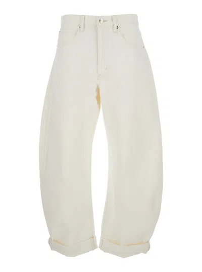 Frame The Bubble White Five-pocket Jeans With Balloon Legs In Denim Woman In White