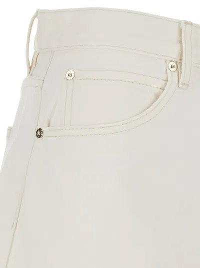 Frame The Bubble White Five-pocket Jeans With Balloon Legs In Denim Woman In White