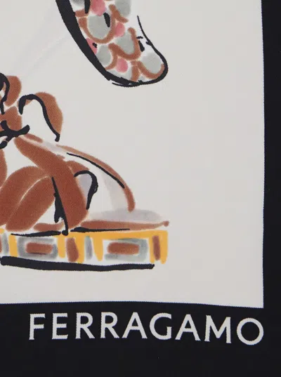Ferragamo Multicolor Scarf With All-over Print And Logo Lettering In Silk Woman In Neutral