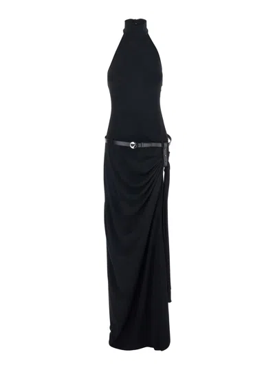 Coperni Women Black Long Dress With Open Back And Logo Belt At The Waist In Fabric Woman In Black