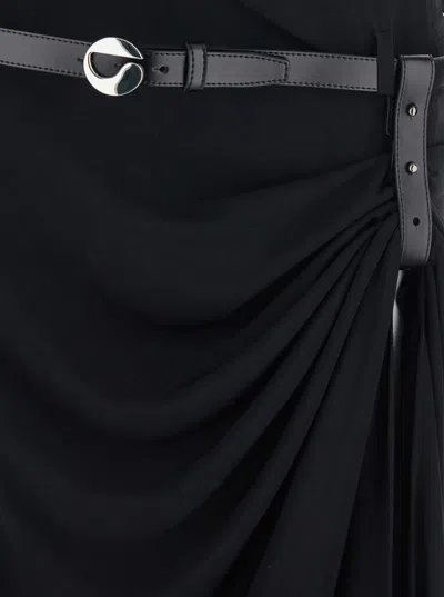 Coperni Women Black Long Dress With Open Back And Logo Belt At The Waist In Fabric Woman In Black