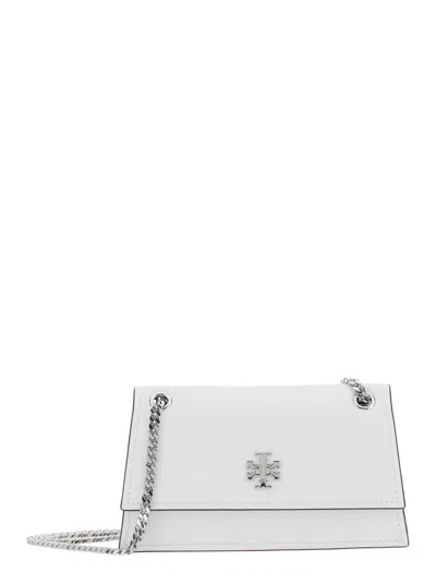 Tory Burch Kira White Shoulder Bag With Chain Strap And Metallic Logo On The Front In Leather Woman In White