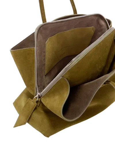 Attico La Passeggiata Green Shoulder Bag With Two Top Handles In Leather Suede Woman In Metallic