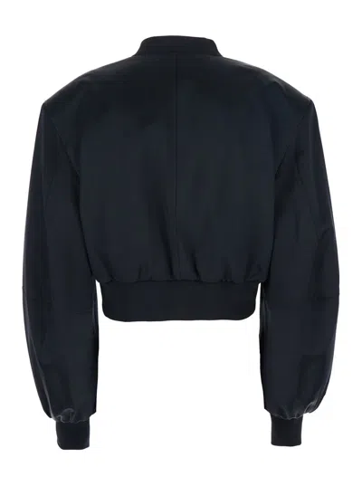 Attico Black Cropped Bomber Jacket With Tonal Logo Lettering Embroidery On The Front In Viscose Woman In Black