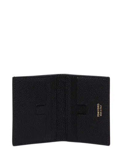 Tom Ford Black Card Holder With Embossed Logo Lettering On The Front In Grained Leather Man In Black