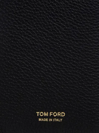 Tom Ford Black Card Holder With Embossed Logo Lettering On The Front In Grained Leather Man In Black