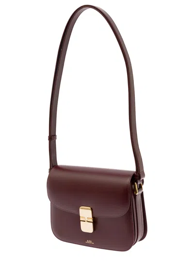 Apc Grace Bordeaux Small Crossbody Bag With Adjustable Shoulder Strap And Embossed Logo Lettering On The In Burgundy