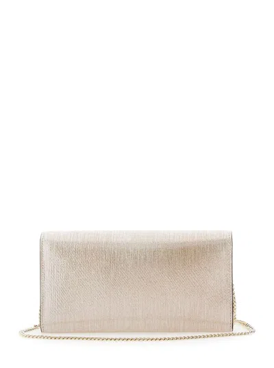 Jimmy Choo Emmie Metallic Clutch With Chain-link Shoulder Strap And Embossed Logo Lettering On The Front In Lea In Neutral