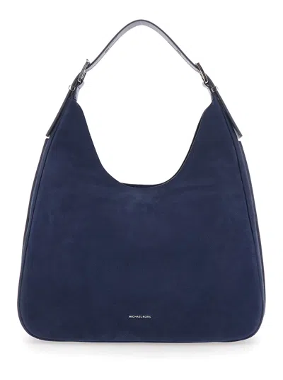 Michael Michael Kors Nolita Large Blue Shoulder Bag With Logo Lettering On The Front In Suede Woman In Blue