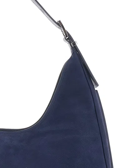 Michael Michael Kors Nolita Large Blue Shoulder Bag With Logo Lettering On The Front In Suede Woman In Blue