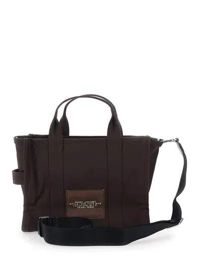 Marc Jacobs The Medium Tote Brown Tote Bag With Contrasting Logo Lettering On The Front In Cotton Woman In Brown