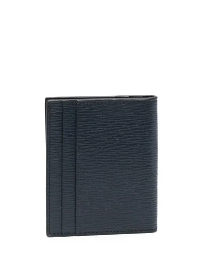 Ferragamo Blue Card Holder With Metallic Gancini Logo On The Front In Leather Man In Black
