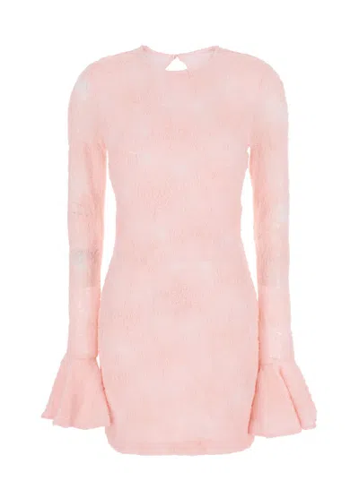Rotate Birger Christensen Pink Dress With Drop-neck On The Back And All-over Floral Embroidery In Fabric Woman In Pink