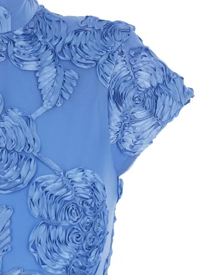 Rotate Birger Christensen Blue Long Dress With High Neck And All-over Floral Motif In Fabric Woman In Blue