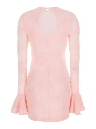 Rotate Birger Christensen Pink Dress With Drop-neck On The Back And All-over Floral Embroidery In Fabric Woman In Pink