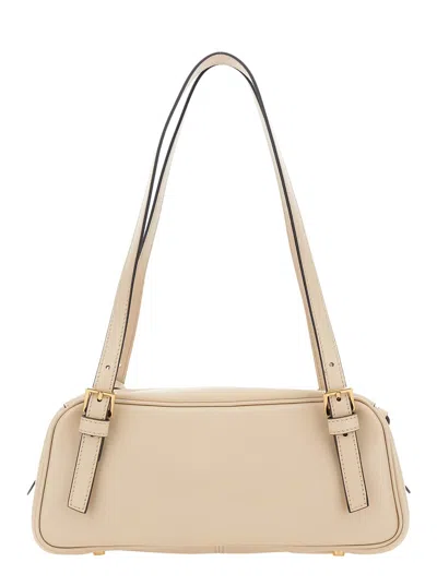 Versace Tag Bowling White Shoulder Bag With Metallic Logo Lettering And Medusa Head Pendant In Leather Woman In Neutral