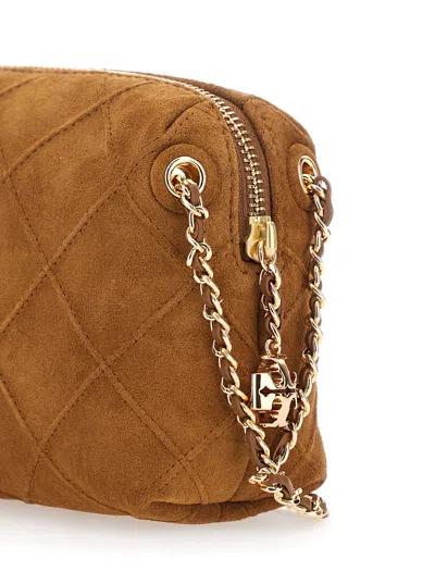 Tory Burch Fleming Brown Shoulder Bag With Chain Shoulder Strap And Logo Charm In Suede Woman In Brown