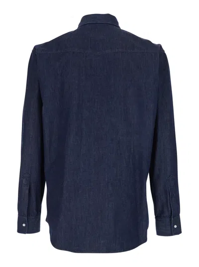 Dsquared2 Men Blue Shirt With Classic Collar And Two Front Patch Pockets With Buttons In Denim Man In Blue