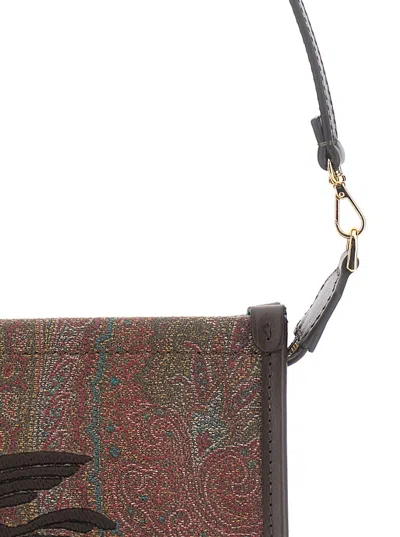 Etro Arnica Brown Clutch With Embroidered Logo On The Front And All-over Motif In Cotton Blend Woman In Brown