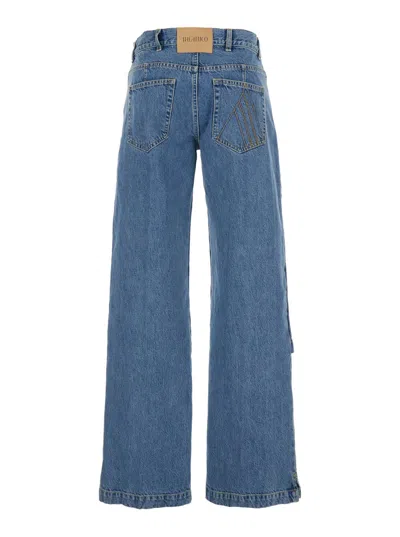 Attico Blue Jeans With Logo Detail On The Pocket And Logo Patch On The Rear In Denim Woman In Blue