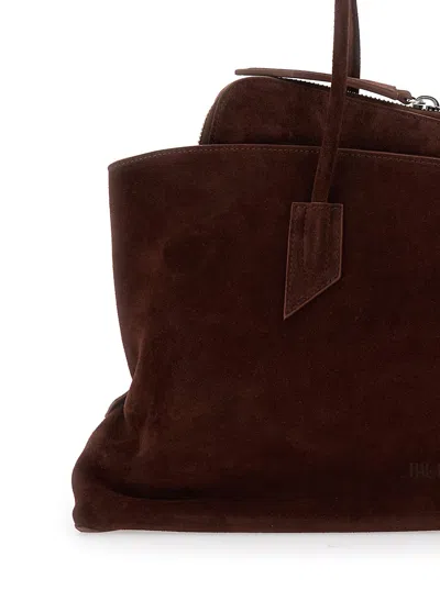 Attico La Passeggiata Brown Shoulder Bag With Two Top Handles In Leather Suede Woman In Brown