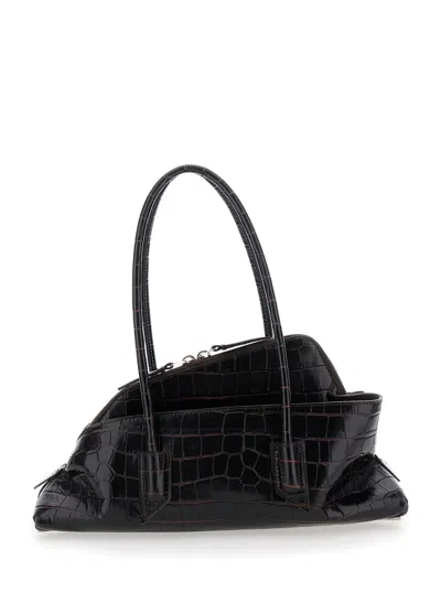 Attico Passeggiata Brown Small Shoulder Bag With Asymmetrical Design And Two Top Handles In Leather Woman In Brown