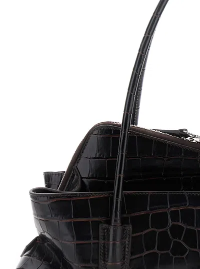 Attico Passeggiata Brown Small Shoulder Bag With Asymmetrical Design And Two Top Handles In Leather Woman In Brown