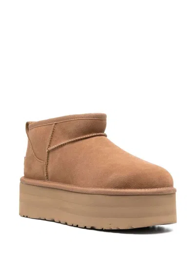 Ugg Ultramini Beige Boots With Platform In Suede Woman In Neutral