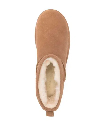 Ugg Ultramini Beige Boots With Platform In Suede Woman In Neutral