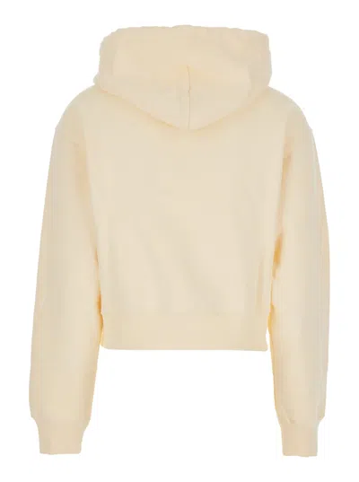 Jacquemus Le Hoodie Gros Grain Beige Cropped Hoodie With Drawstring Hood And Logo Patch On The Front In Cotton In Orange