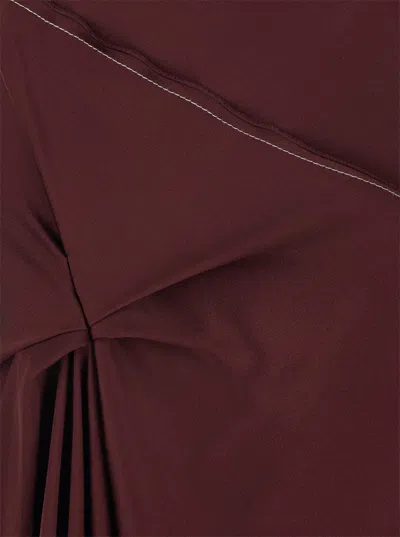 Victoria Beckham Bordeaux Midi Dress With Draped Neckline And Asymmetric Hem In Viscose Blend Woman In Burgundy
