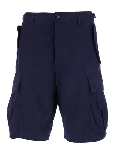 Dsquared2 Men Blue Shorts With Wide Leg And Four Flap Pockets With Buttons In Cotton Stretch Man In Blue