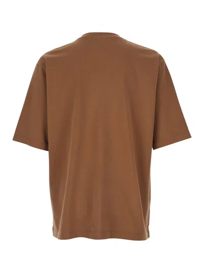 Dsquared2 Men Brown T-shirt With Embroidered Logo On The Chest In Cotton Man In Brown