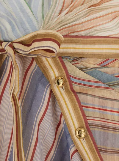 Zimmermann Rebellion Multicolor Midi Dress With Bow Detail On The Front And All-over Striped Motif In Linen And In Multi