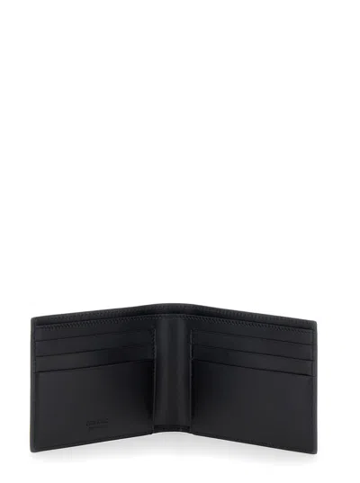 Ferragamo Florence Black Bi-fold Wallet With Logo Lettering On The Front In Leather Man