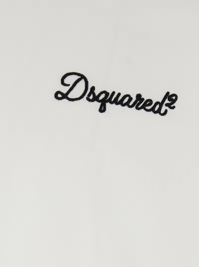 Dsquared2 Men White T-shirt With Embroidered Logo On The Chest In Cotton Man In White