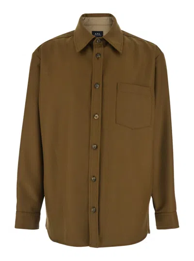 Apc Brown Jacket With Classic Collar And Buttoned Cuffs In Wool Blend Man In Brown