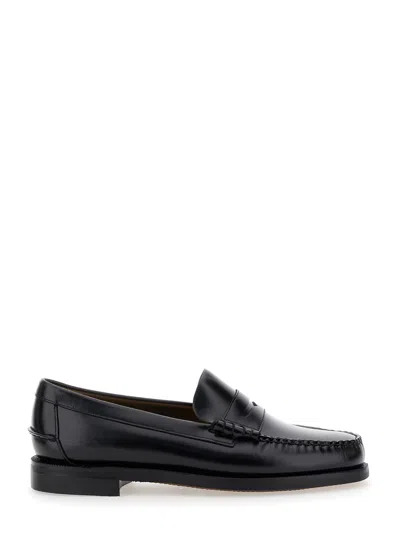 Sebago Black Pull-on Loafers In Leather Man In Black