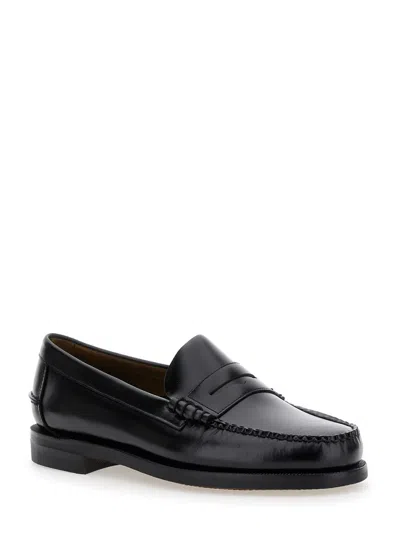 Sebago Black Pull-on Loafers In Leather Man In Black