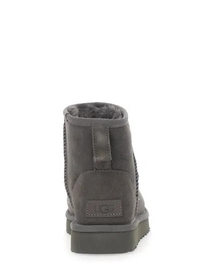 Ugg Classic Mini Grey Ankle Boots With Logo Patch On The Rear In Suede Woman In Gray