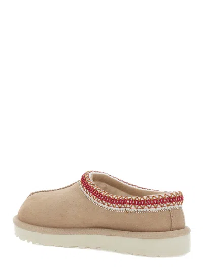 Ugg Tasman Ii Beige Mules With Round Toe And Embroidered Detail In Leather Woman In Nude
